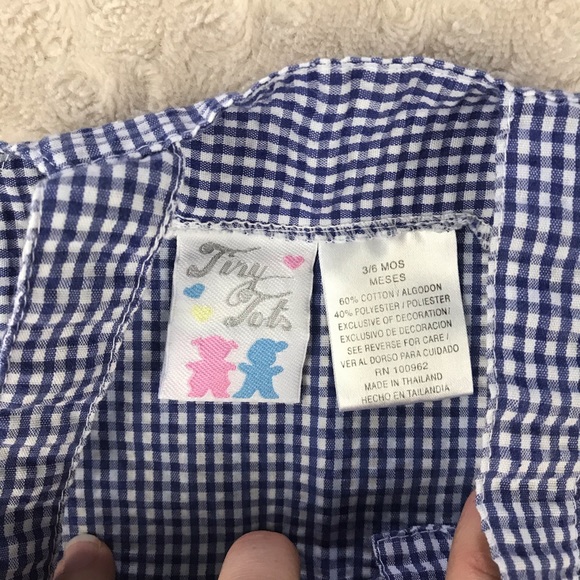 Vintage Tiny Tots Dress Blue Gingham Tulips Flower - Picture 3 of 4